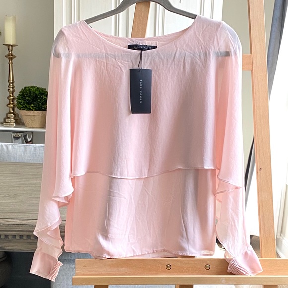 zara pink chiffon top